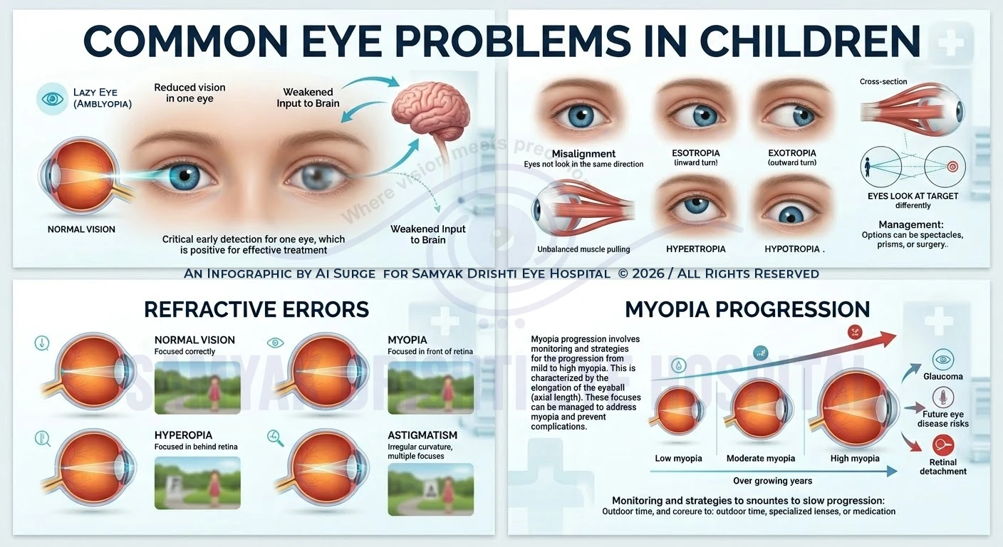 infographic showing common eye problems in children