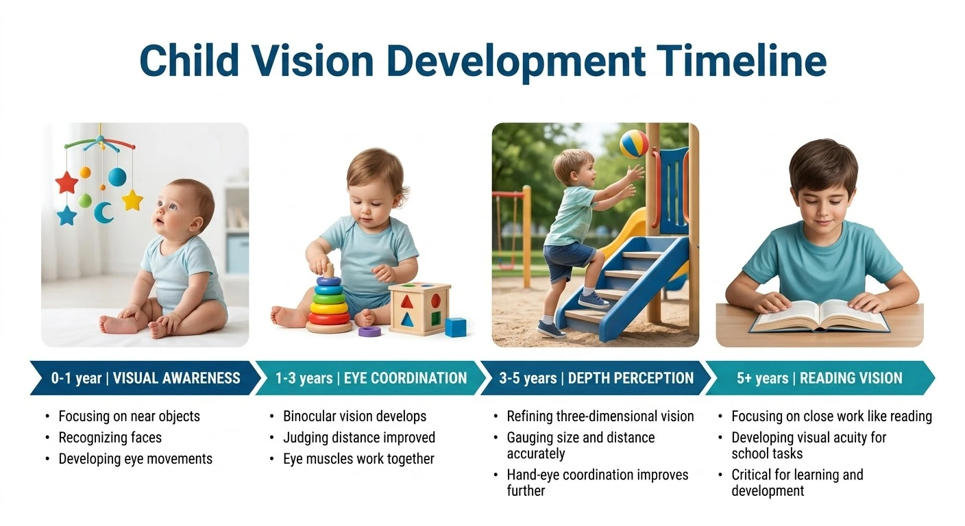 infographic showing child vision development stages