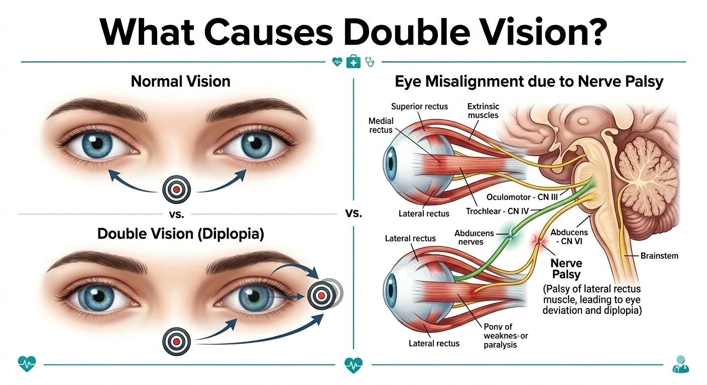 illustration showing double vision due to eye misalignment