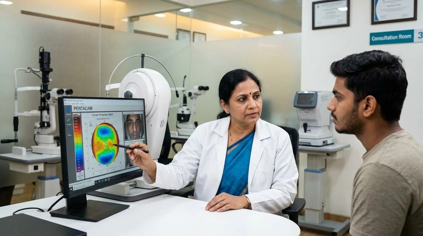doctor discussing laser eye surgery eligibility with patient