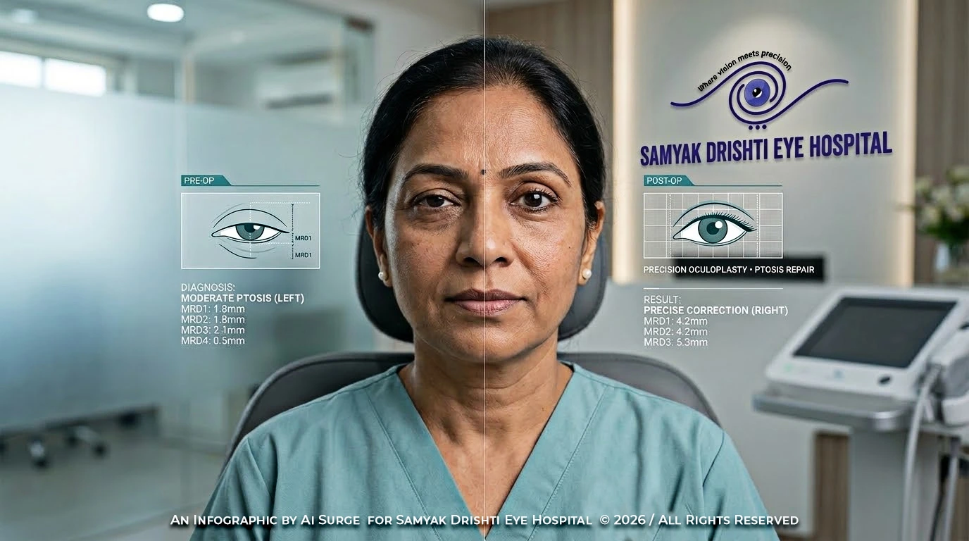 oculoplasty eyelid surgery showing before and after ptosis correction