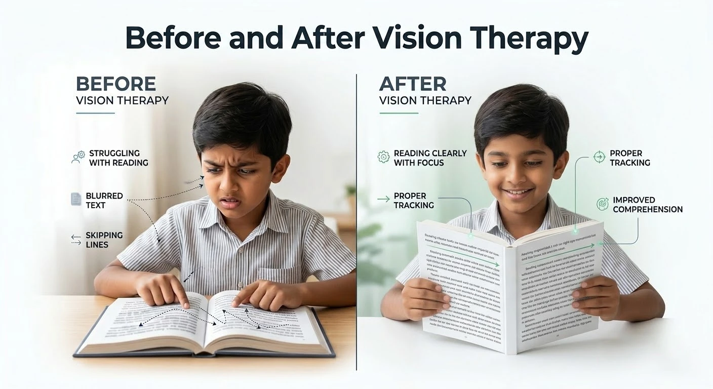 comparison showing improvement in reading after vision therapy