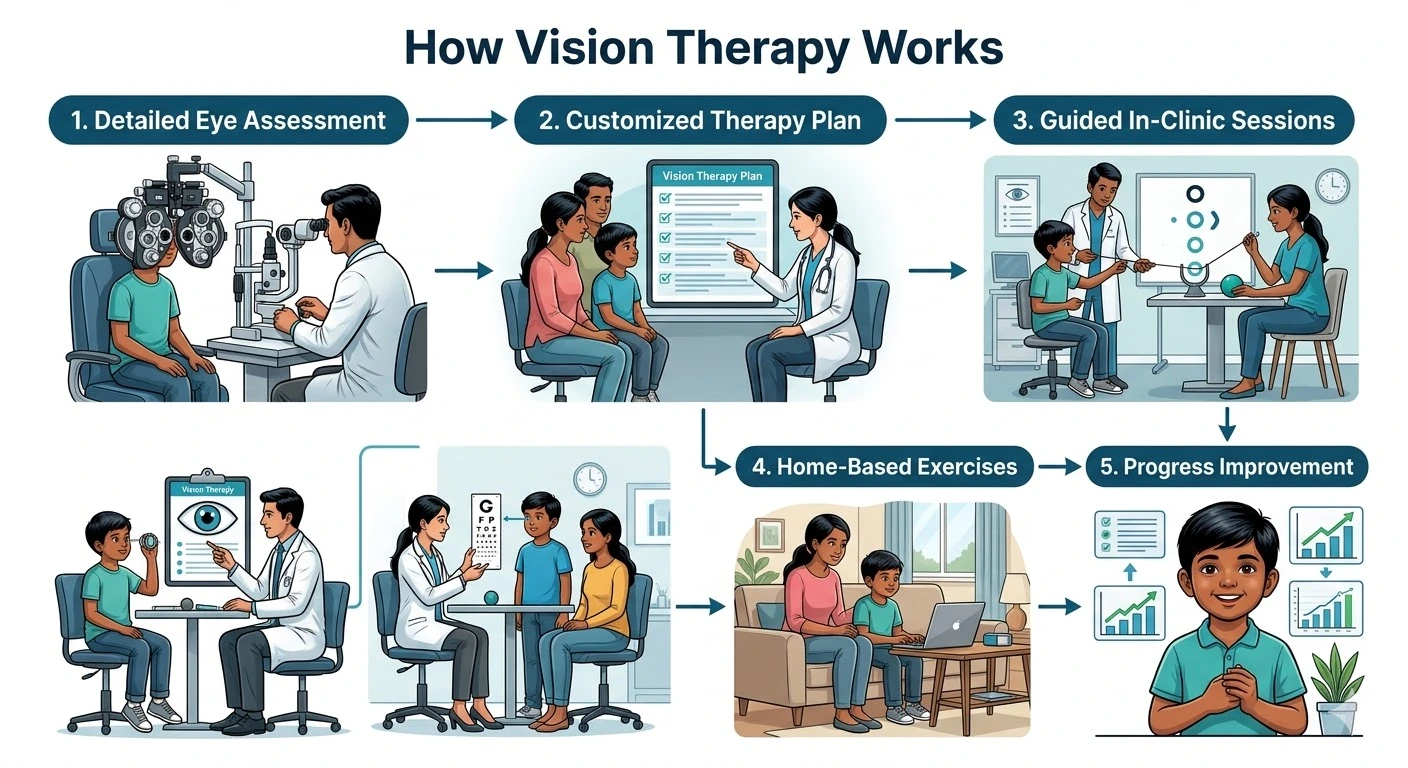 infographic showing how vision therapy improves eye coordination